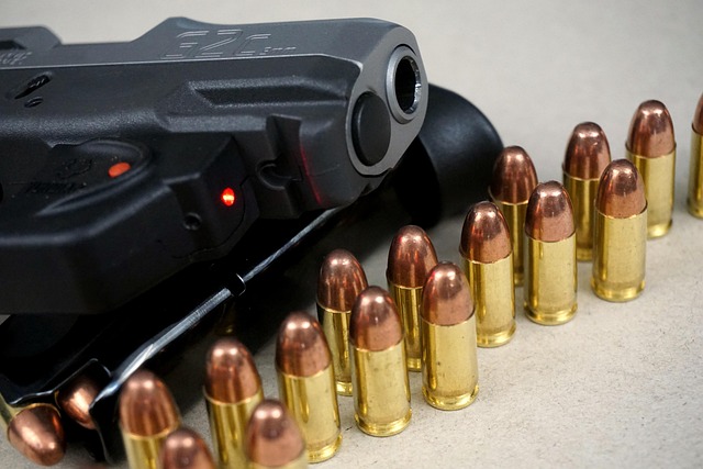 The gun with bullets. 